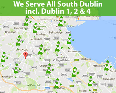 Map of areas we provide our premier house and office cleaning service in South Dublin including Rathfarnham, Rathgar, Templeogue, Stillorgan, Blackrock, Monkstown, Knocklyon, Sandyford, Stepaside, Leopardstown, Ballinteer, Mount Merrion, Cabinteely, Foxrock and Cherrywood | Mobile Site